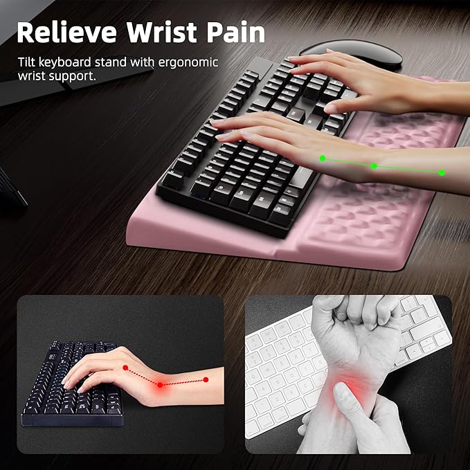 Ospelelf Keyboard Wrist Rest Pad, Comfy Ergonomic Keyboard Stand Riser Holder, Computer Wrist Support Cushion forTyping, Light Pink