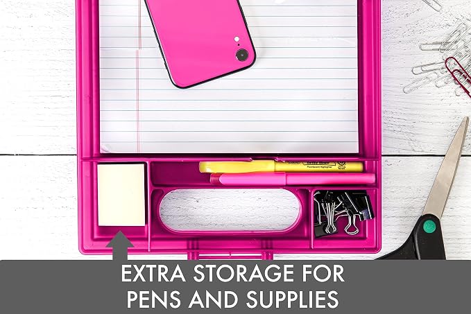 Dexas Clipcase Storage Clipboard with Handle, Pink 16" x 10"
