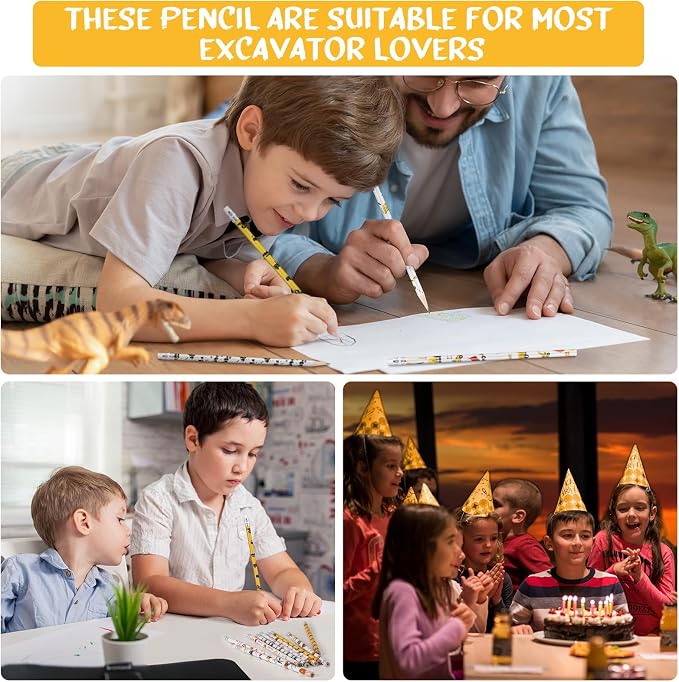 Teling 48 Pcs Construction Party Favors Fun Pencils in Bulk with Eraser for Theme Birthday Supplies Wooden Number 2 Graphite Pencils for Students Back to School Gifts Classroom