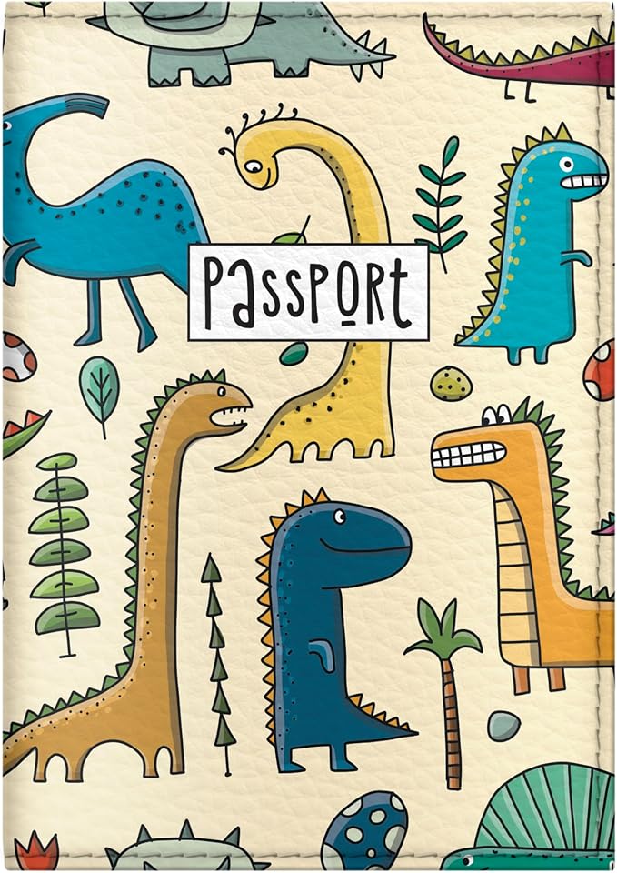 Passport Cover for Kids, Women and Men, Cute Travel Passport Holder (Dinosaur Pattern)