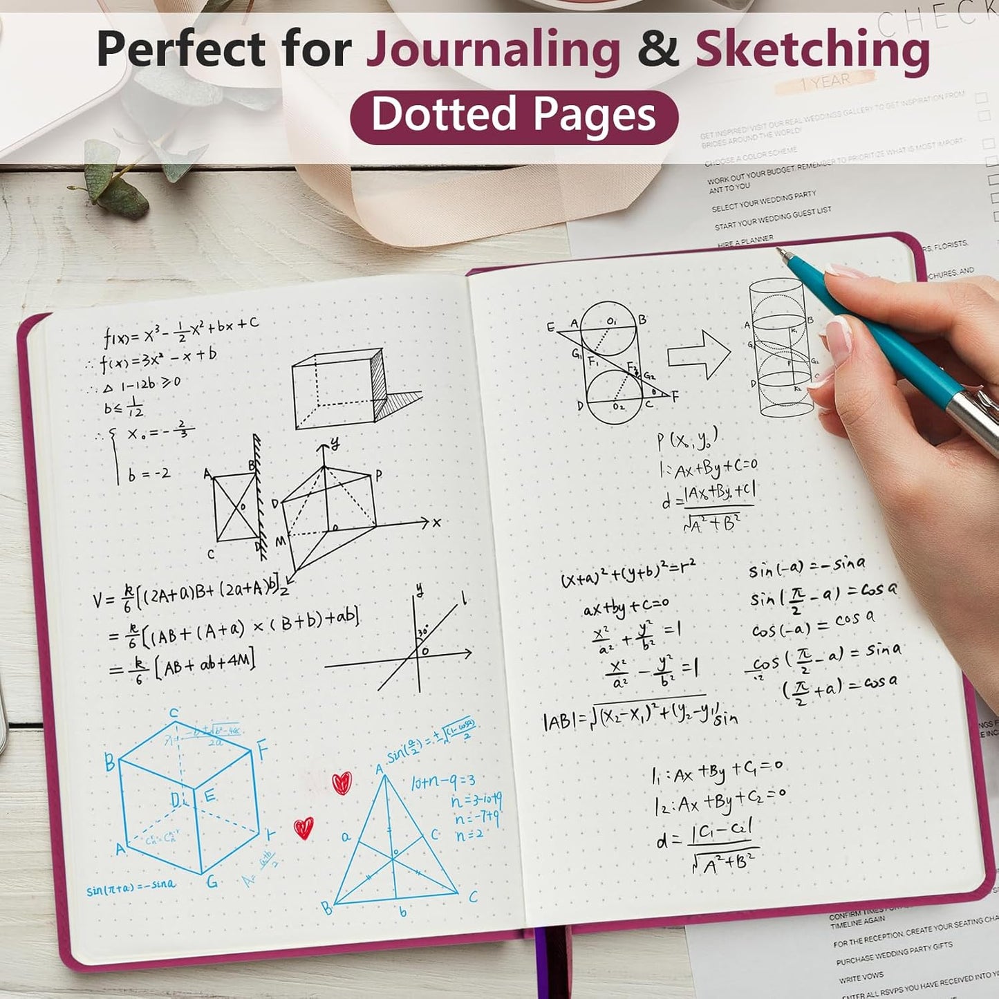 Dotted Journal Notebook for Men & Women, 160 Pages Dot Grid notebook for Note Taking, Bullet Journaling Notebook for Work, School, Travel, Writing,A5 Hardcover 5.9" x 8.5" (Burgundy)