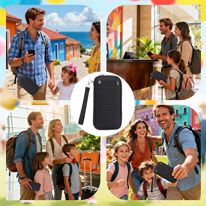 WALNEW Passport Holder Travel Family for 10, RFID Blocking Passport Wallet | Travel Documents Organizer with Zipper, for Cards, Cash, Boarding Passes, Tickets, International Travel Essentials