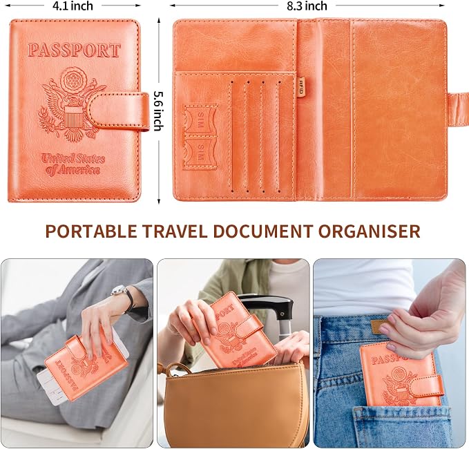 Herain Passport Holder for Travel Essentials, 2 Pcs Passport Cover Wallet Case Travel Gifts Women Men Family, RFID Passports Book Card Holders Travels Cruise Accessories Must Haves