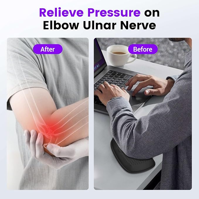 MEKASS Elbow Pad for Desk, Large Size Memory Foam Elbow Rest Padding with Non-Slip, Ergonomic Desk Edge Cushion, Armrest Pad Wrist Rest Comfort Support for Office Home (2 Pcs Black)