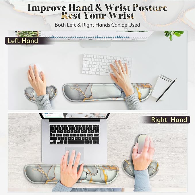 Gimars Upgrade Enlarge Gel Memory Foam Set Keyboard Wrist Rest Pad, Mouse Wrist Cushion Support for Office,Could Golden Computer, Laptop, Mac,Cloud Golden