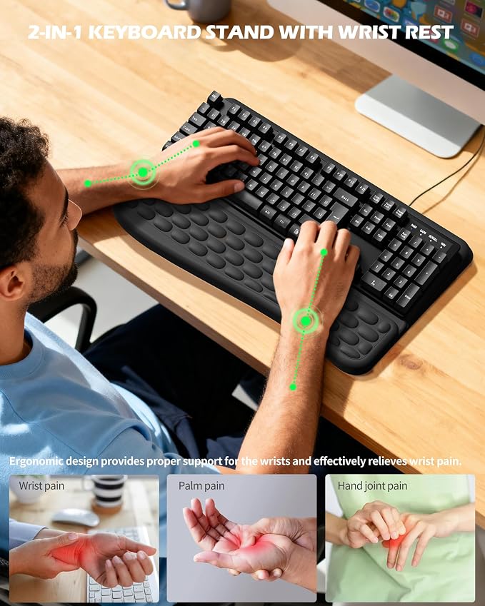 Wrist Rest for Computer Keyboard, Keyboard pad with Wrist Support | Wrist Rest for Computer Keyboard with Two Adjustable Keyboard Angles, Slow Rebound Comfortable Foam and Skin-Friendly Fabric