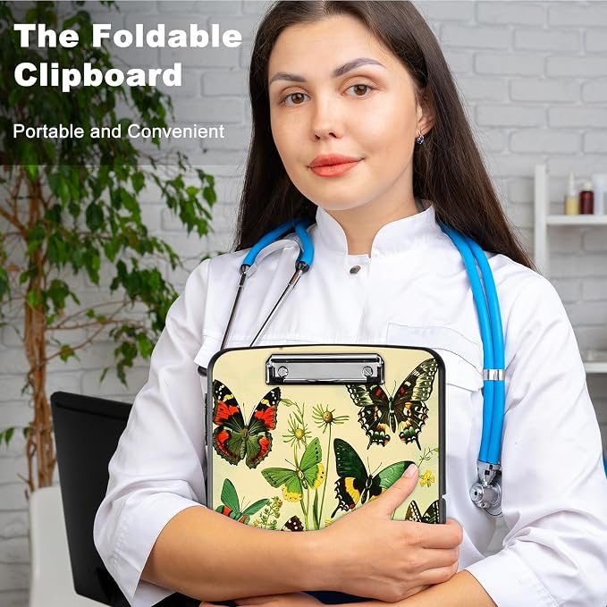 Clipboard with Storage,Storage Clipboard with Pen Holder,Heavy Duty Plastic Storage Clipboard with Low Profile Clip,Teacher Must Haves,Clipboard Folder,Office Supplies,Butterfly Flower -1352