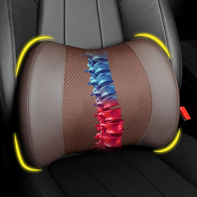 Lofty Aim Lumbar Support Pillow for Car, Car Seat Back Support for Driving | Memory Foam Car Lumbar Support for Driving Seat, Car Back Cushion, Adjustable Straps, Lower Back Pillow, Office Chairs, Brown