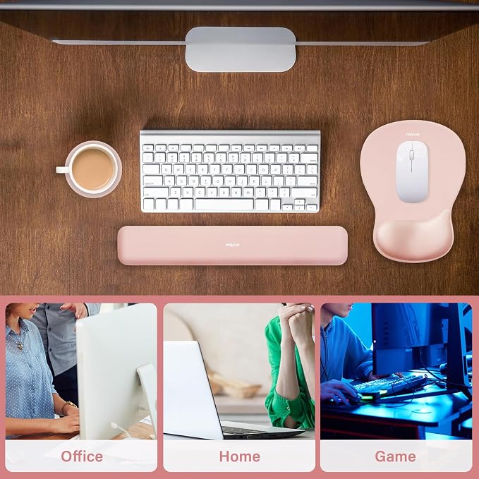 MOSISO Wrist Rest Support for Mouse Pad & Keyboard Set, Peach Fuzz | Ergonomic Mousepad&Coaster, Non-Slip Base Home/Office Rectangular Easy Typing Pad with Soft Cloth&Curved Memory Foam