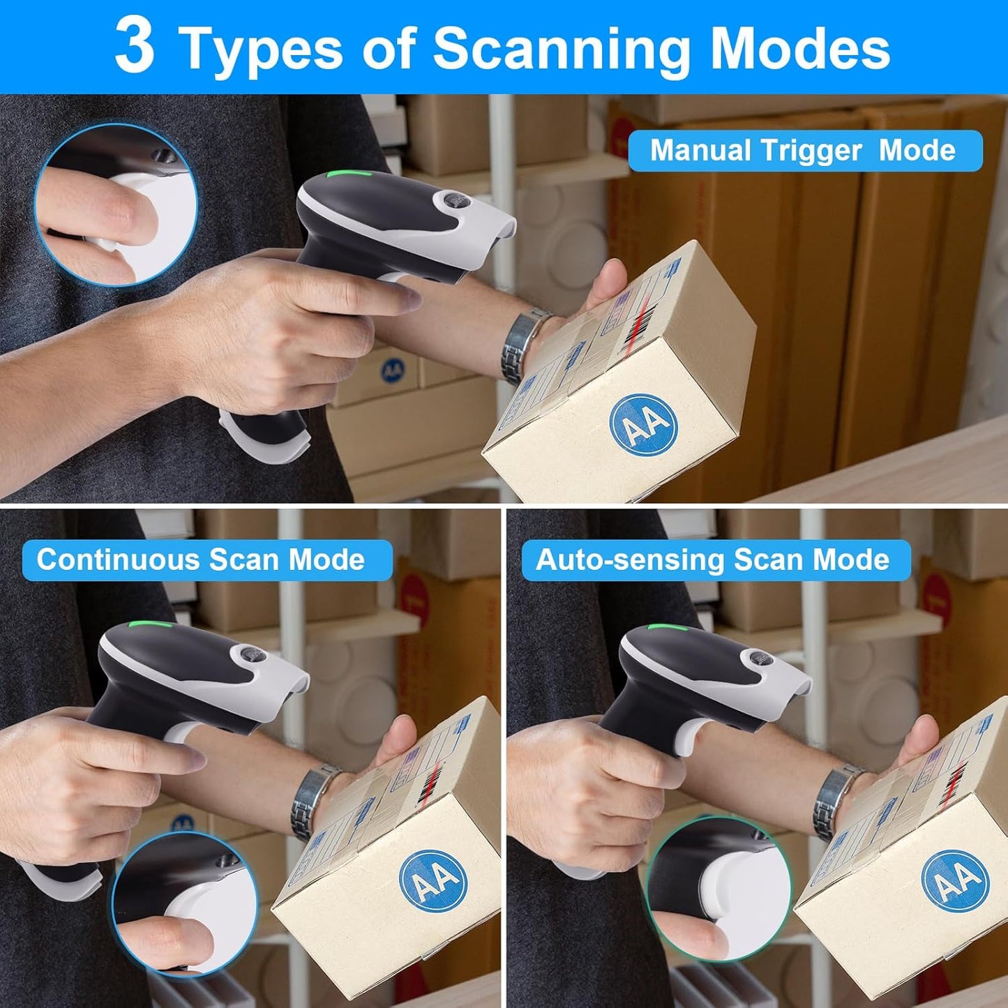 Barcode Scanner Bluetooth, Wireless Barcode Reader with Stand 3 in 1 Bluetooth & 2.4G Wireless & USB Wired Connection Handheld 1D&2D&PDF417 QR Code Scanner Data Matrix Bar Code Scanners