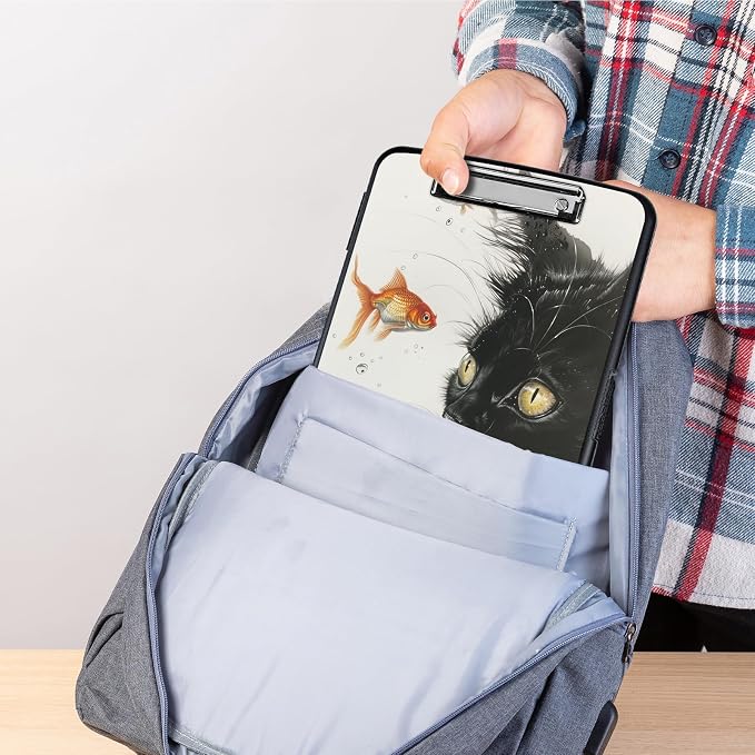 Clipboard with Storage,Storage Clipboard with Pen Holder,Heavy Duty Plastic Storage Clipboard with Low Profile Clip,Teacher Must Haves,Clipboard Folder,Office Supplies,Cat and Beautiful Fish