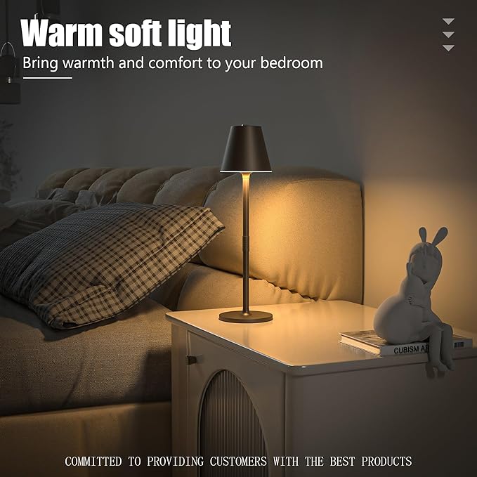 Timjorman Modern LED Cordless Table Lamp, 4000mAh Rechargeable Battery, 3 Level Brightness Night Light, Metal Shell, Minimalist Design, for Couples Dinner/Coffee Table/Restaurant/Bedroom, Khaki
