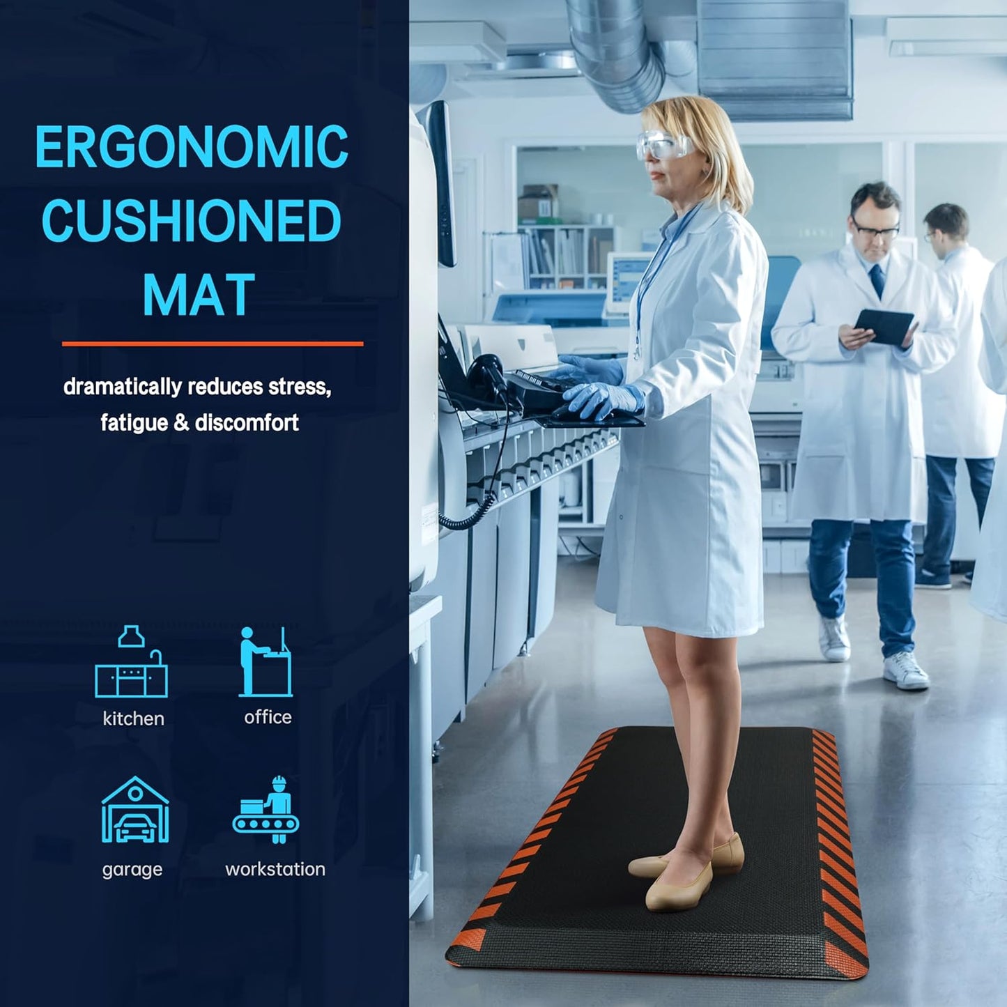 FEATOL Anti Fatigue Mats Industrial, Ergonomic Standing Floor Mat for Work for Stand, Black with Orange Border Safety 24" x 70"-Support for Leg & Back Pain