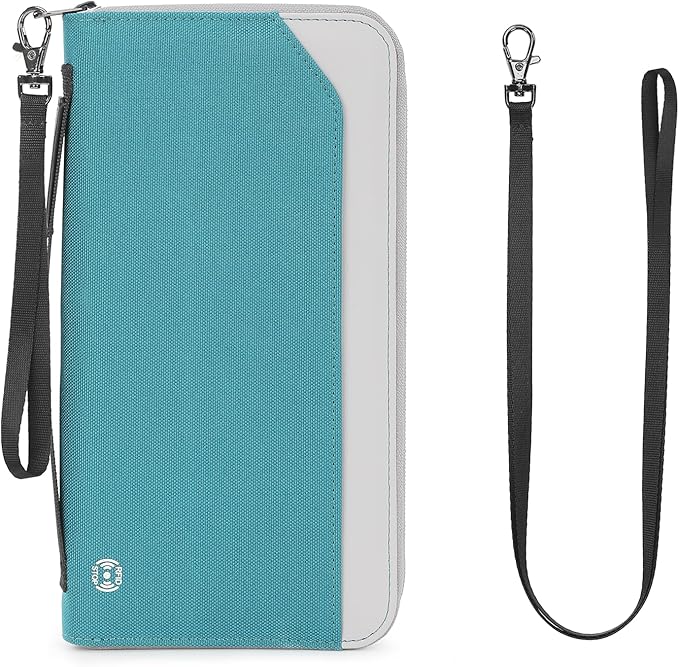 Family Passport Holder for 6, RFID Blocking Travel Wallet with AirTag Holder, Large Travel Document Organizer Pouch for Women Men with Neck Strap and Zipper Pocket