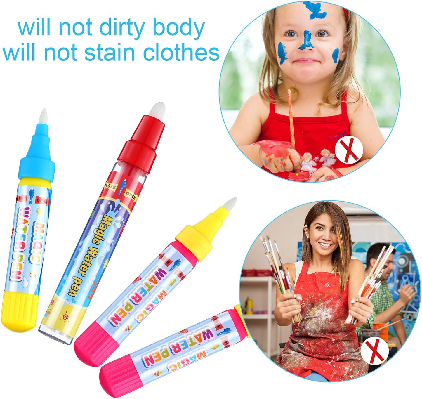 Outus 12 Pcs Water Drawing Doodle Pens, Replacement Water Markers Pens for Book Toddlers Kids Doodle Mat