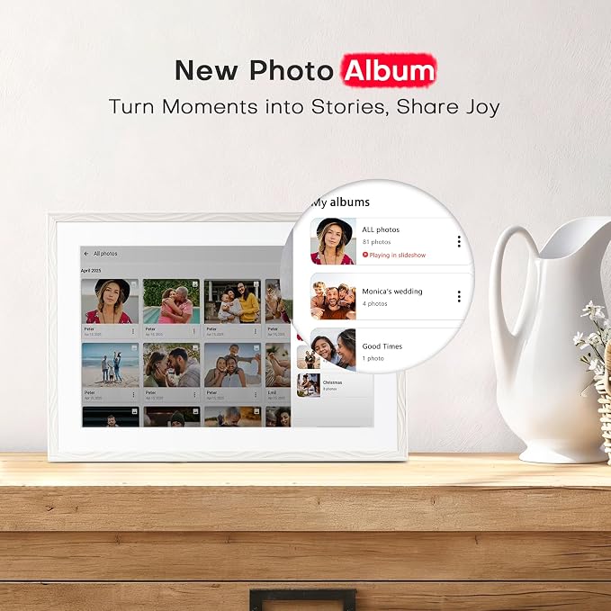 Frameo Digital Picture Frame, 10.1 inch Frameo Digital Frame WiFi, 1280 * 800 IPS HD Touchscreen, 32GB Storage, Instant Share Photo Video, Gifts for Mom, House Warming