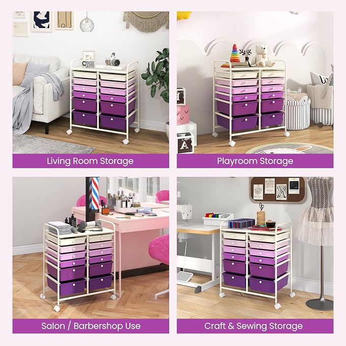 BECOMFORT 12-Drawer Rolling Cart with Drawers, Storage Cart on Wheels, Teacher Classroom Organizers with Metal Frame, Mobile Craft Cart, Trolley Utility Cart for School Office Play Room
