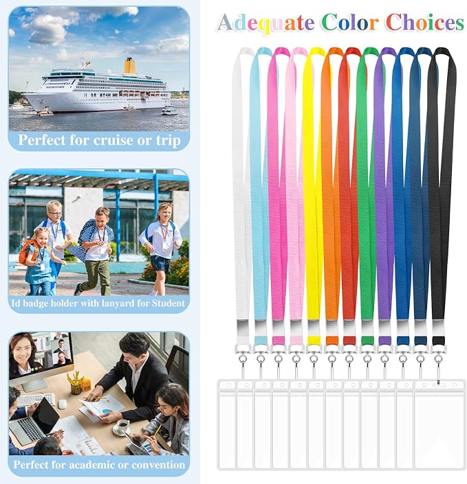 48 Pack Lanyards for ID Badges Cruise Lanyard for Ship Cards with Waterproof ID Badge Holder Cruise Essentials 2026 (12 Colors)