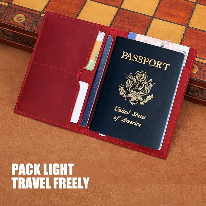 STAR VISTA Albatross Leather Travel Passport Holder, Minimalist Design, Full Grain Leather Case for Women and Men - Slim Passport Wallet, Bifold, RFID Blocking, Crimson Red