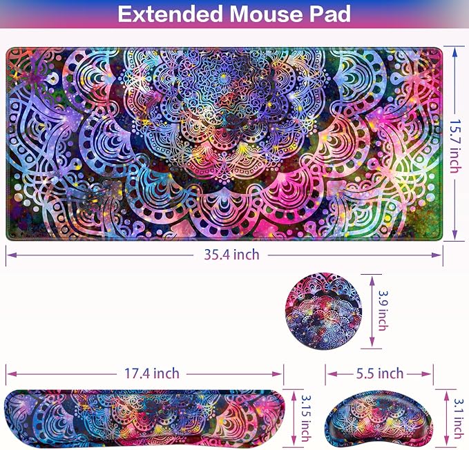 Mouse Pad with Wrist Rest, 4-in-1 Large Mousepad Keyboard | Wrist Rest+Mouse Pad Wrist Support+Cup Pad Set,Ergonomic Anti-Slip,Memory Foam Desk Mat for Home Office Gaming(35.4×15.7in)