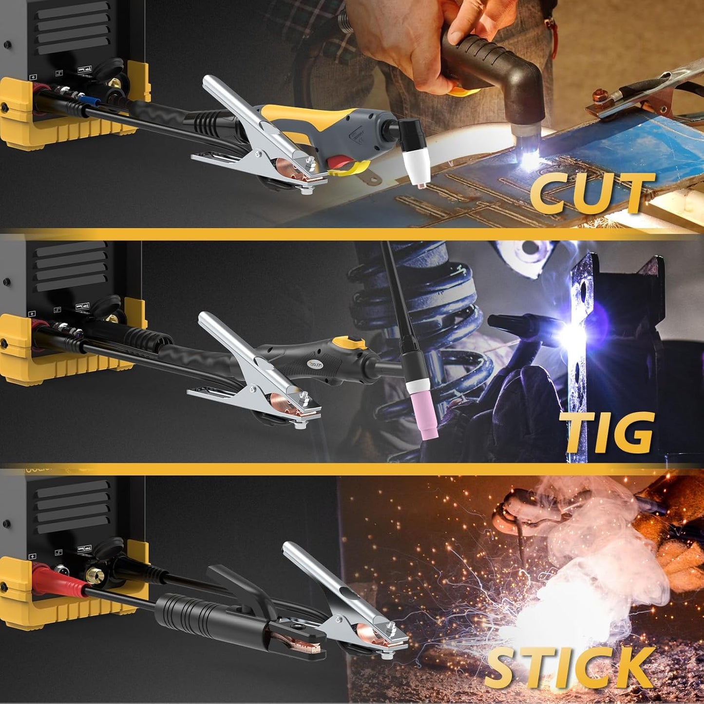 TOOLIOM 3 in 1 Cut/TIG/Stick Welder 50A Air Plasma Cutter 200A TIG and 200A Stick Welder Portable Welding Machine Dual Voltage 110&220V