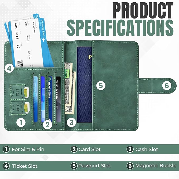 Passport Holder for Travel Essentials, Passport Wallet Cover Case for Travel Must Haves Accessories,Passport Book Holders for Women and Men BLACK (GREEN)