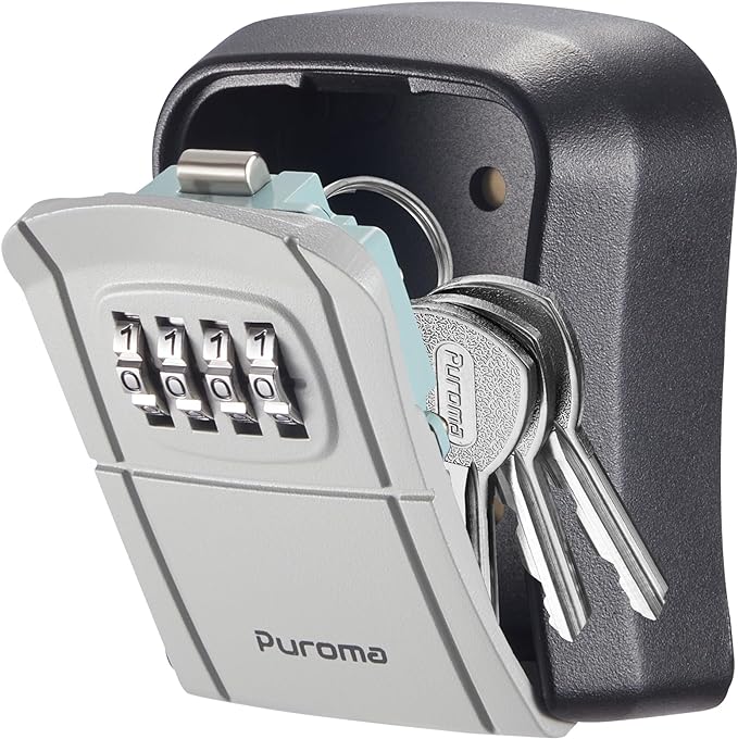 Puroma Key Lock Box Combo Wall-Mounted Storage Safe Lockbox Home Office | Outside, Portable, Wall Mount, Resettable, Combination, Weatherproof, High-capacity, Hold 5 Keys, Contractor Guest Realtor