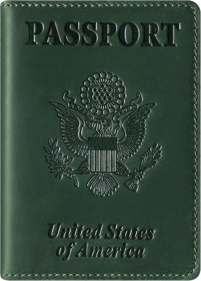 BIAOTIE Premium Leather Passport Holder Covers, Rfid Travel Wallet Passport Document Holder, Travel Essentials Wallet Cover Case for Men and Women (Green)