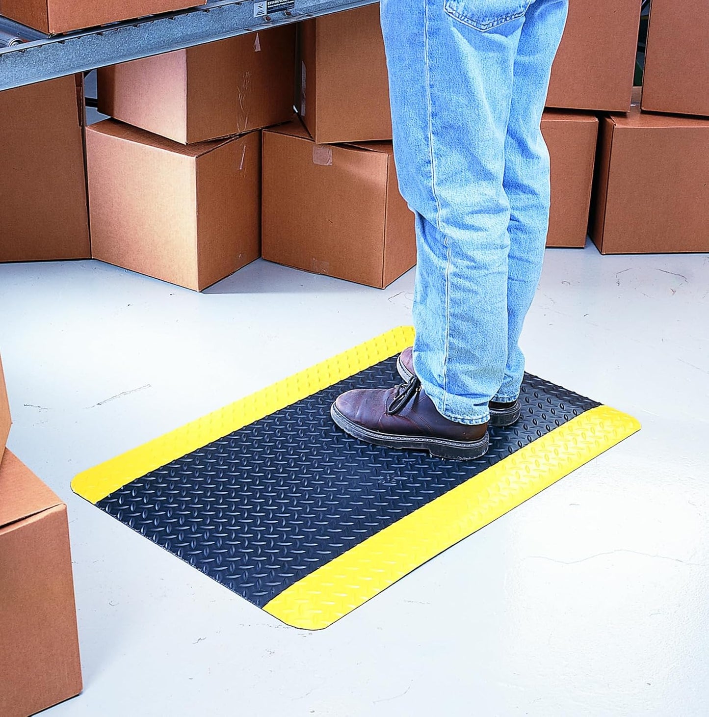 Wearwell 414.1516x2x6BYL Diamond-Plate SpongeCote UltraSoft Mat, 6' Length x 2' Width x 15/16" Thick, Black with Yellow
