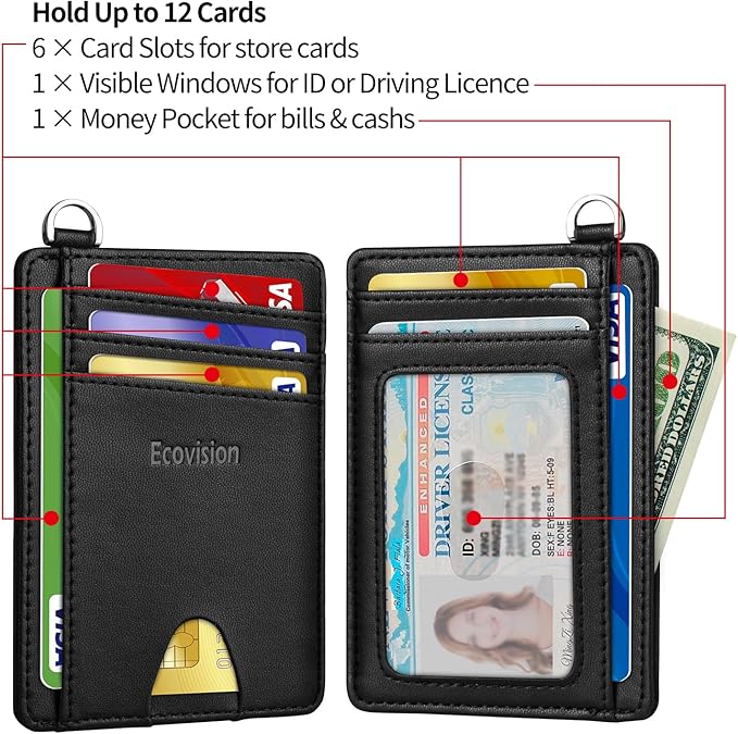 Slim Minimalist Front Pocket Wallet, RFID Blocking Credit Card Holder Wallet with Detachable D-Shackle for Men Women