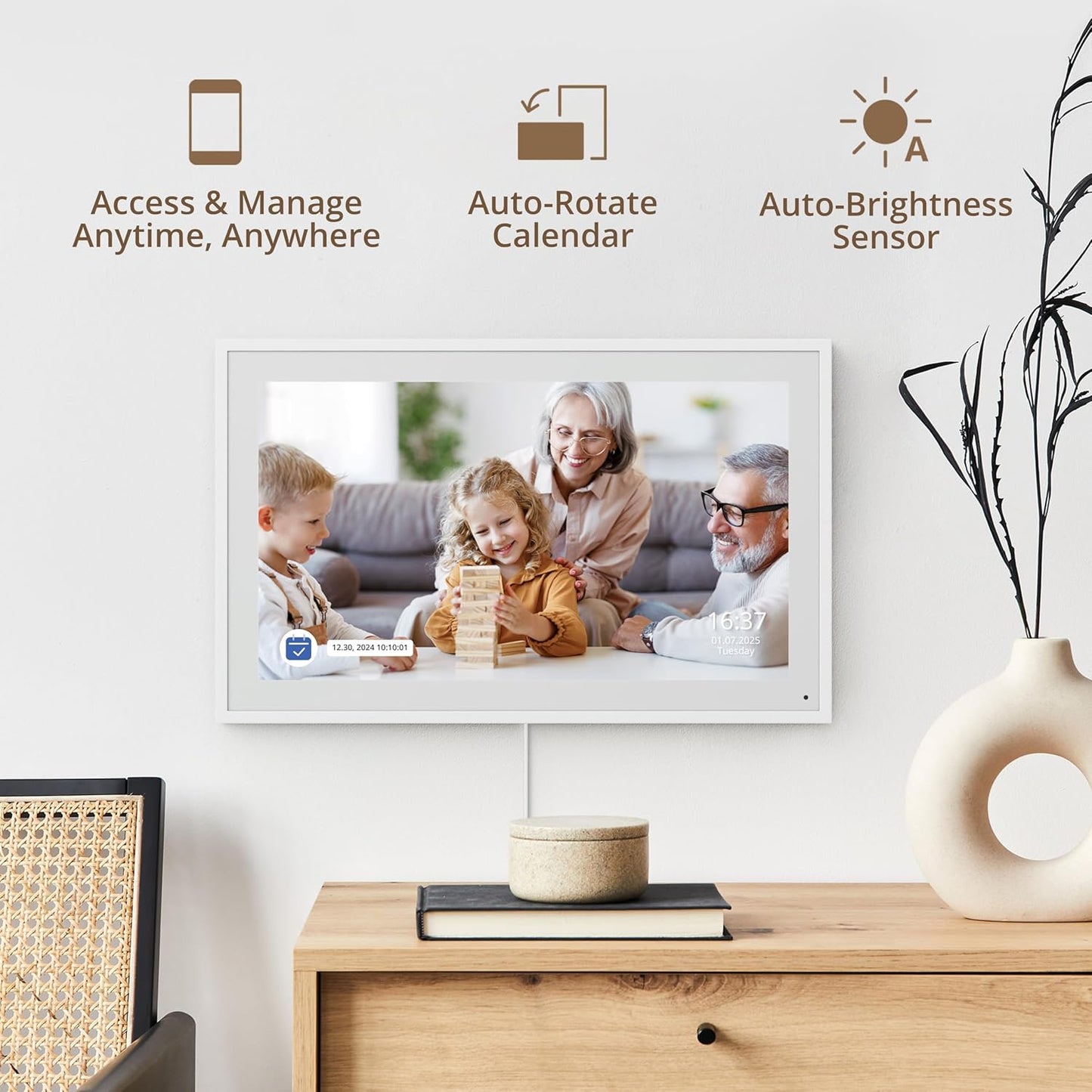 Dragon Touch 15.6" Digital Calendar Chore Chart – 1080P Full HD Interactive Touchscreen, Smart Family Planner, Hearth Display Digital Calendar Wall & Desk Mountable for Seamless Scheduling