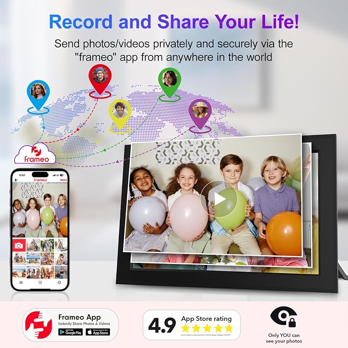Frameo 10.1 Inch Digital Picture Frames Smart WiFi Digital Photo Frame with 1280x800 IPS Touch Screen HD, 32GB Memory, Auto-Rotate, Wall Mountable, Share Moments Instantly via Frameo App from Anywhere
