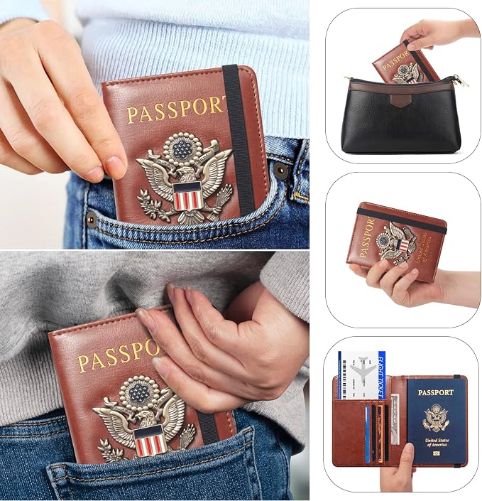 Premium Passport Holder for Travel RFID Blocking Passport Cover Slim | Passport Cover for Women Men Leather US Passport Wallet Case for Travel Passport Book Cover Travel Document Organizer Carrier