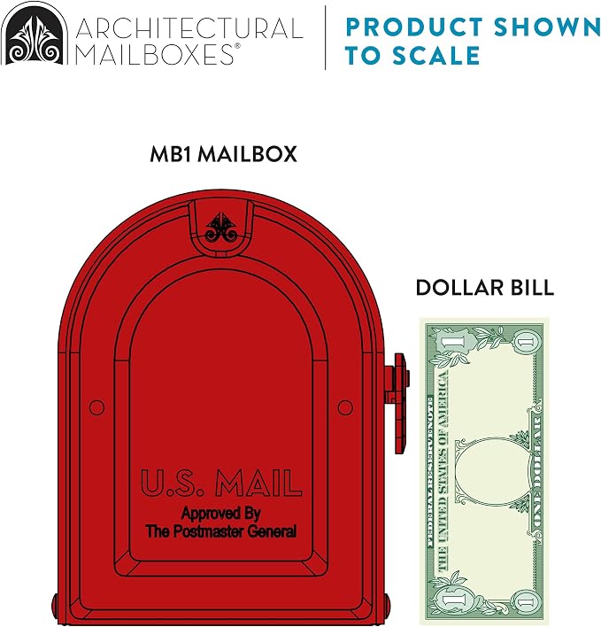 ARCHITECTURAL MAILBOXES 7600R MB1 Mailbox, Medium, Red | Galvanized steel build for outside with rust-resistant powder-coat finish and a magnetic door closure. USPS approved.