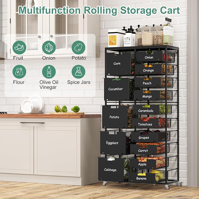 EasyPAG Rolling Storage Cart With 15 Drawers, Metal Craft Organizers with Wood Tabletop for Home, Letter/Legal Size Rolling File Cart for Office, Classroo and Dorm, Black