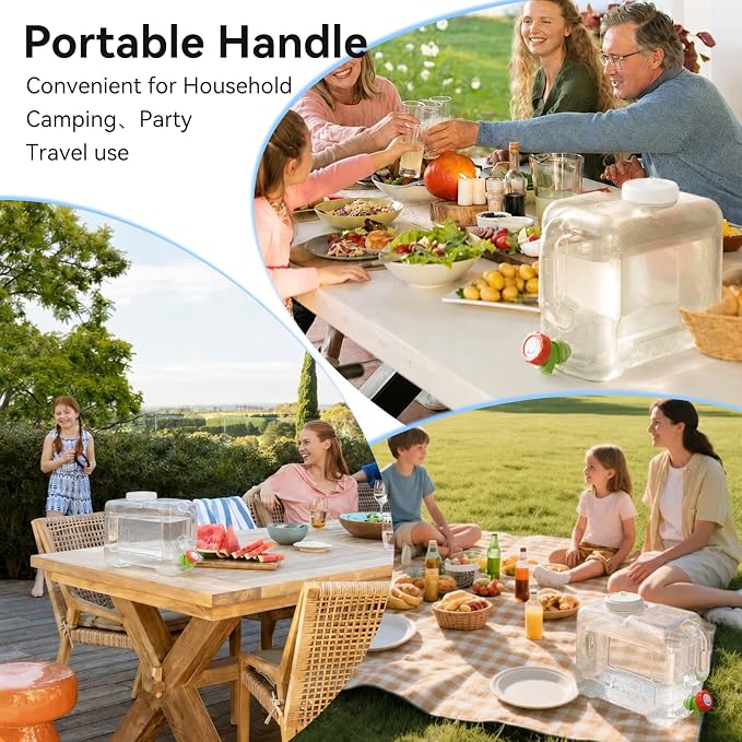 Drink Water Dispenser for Fridge - 3 Gallon Beverage Dispenser with Leak-Proof Spigot, Portable Food-grade Water Jug Container with Spout Handle for Kitchen Refrigerator Outdoor Camping Hiking
