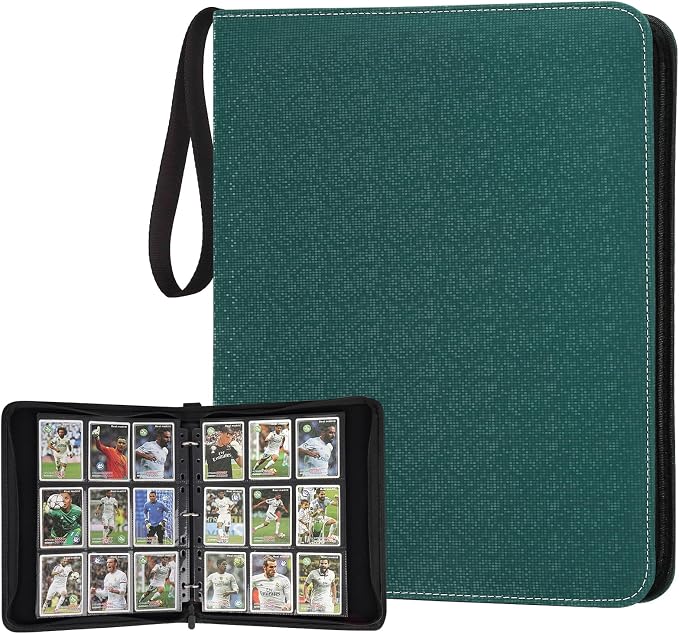 GERMUN 3 Ring 9 Pocket Zipper Card Binder, 720 Double Sided Standard PU Trading Card Album Folder for TCG & Sports Cards, Not Fit Top Loaders (Dark Green2)