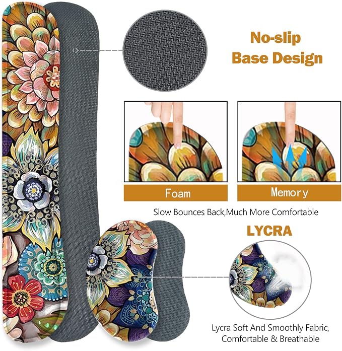 ToLuLu Extended Gaming Mouse Pad, Ergonomic Keyboard Mouse Wrist Rest Set | Large Desk Mat with Stitched Edges, Non-Slip Base Memory Foam Support Mousepad for Home Office Game, Colorful Flower