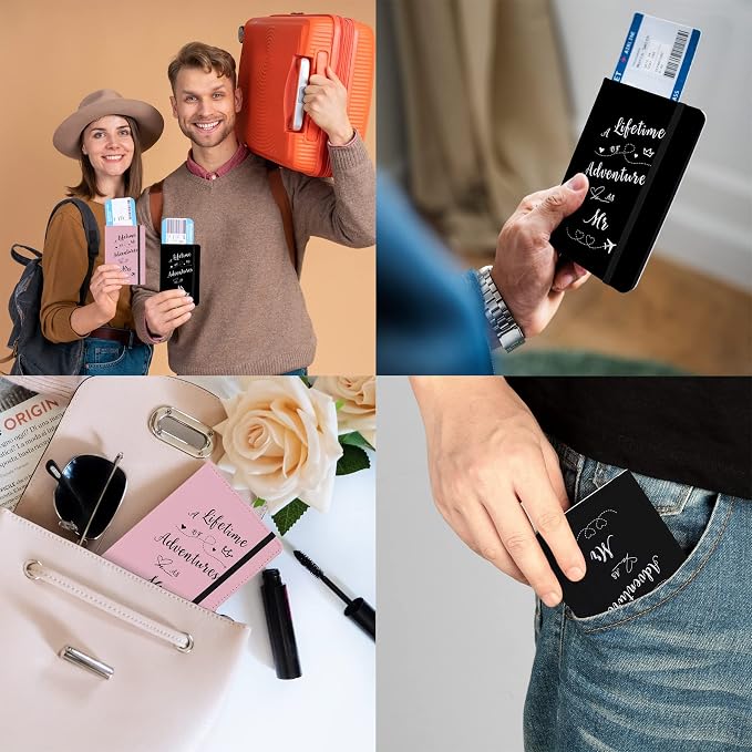 Passport Book Holder Passport Wallet for Mr and Mrs Passport Holder for Women Passport Cover Passport Case for Couples Traveling Passport Book Holder Passport Protector Bridal Shower Gifts 2PCS