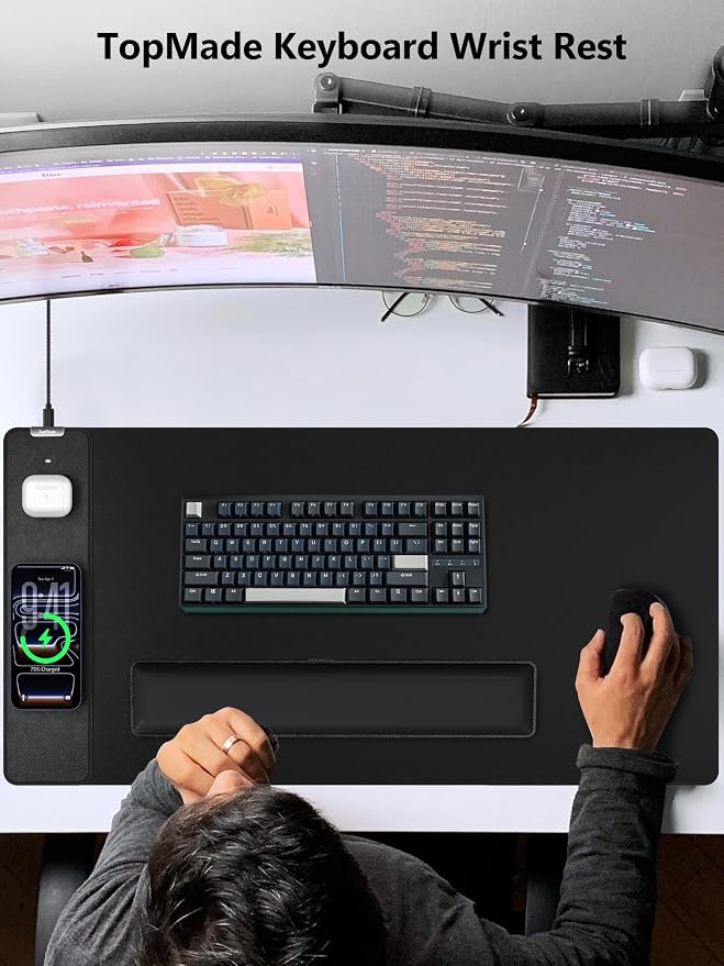 TopMade Keyboard Wrist Rest, Cooling Gel & Upgrade Soft Memory Foam Design Wrist Support for Keyboard, Full-Size Keyboard Hand Rest Pad, Ergonomic Palm Rest for Long Hours of Work, Gaming, Black