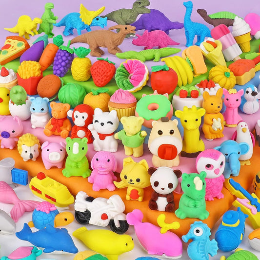 90 Pack Animal Pencil Erasers for Kids, 3D Mini Puzzle Take Apart Erasers, Desk Pets & Treasure Box Toys, Bulk Party Favors, Classroom Prizes, School Supplies, Gift for Boys & Girls