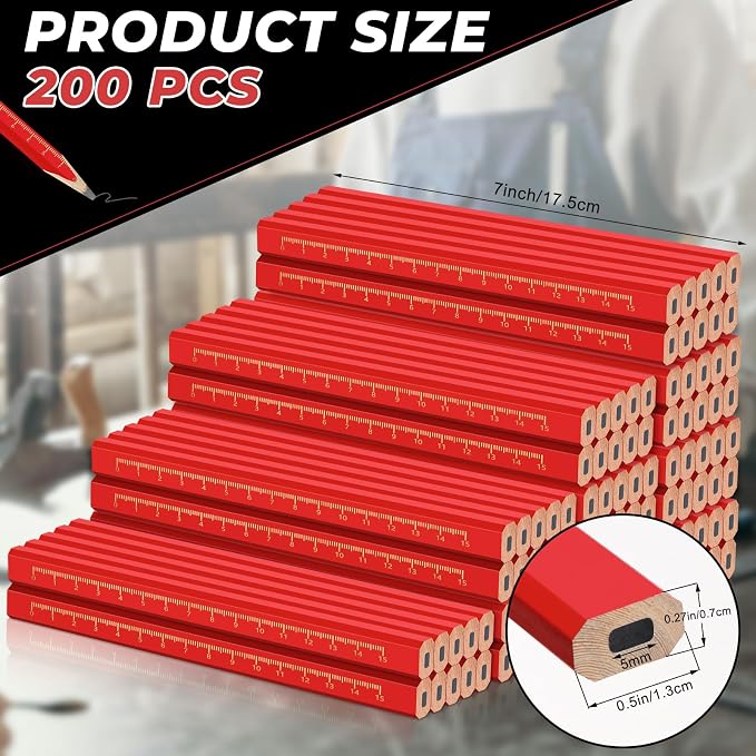 200Pcs Heavy Duty Carpenter & Construction Pencils – Bulk Pack of 200 Black Wood Pencils for Carpenters, Builders, & DIY Projects – Long Lasting & Professional Grade