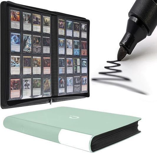 D DACCKIT Card Binder 16 Pocket - Fits 1024 Cards，4X4 Ringless Card Album with Sleeves for Trading Cards & Sports Cards（Model A，Asakusa Green）