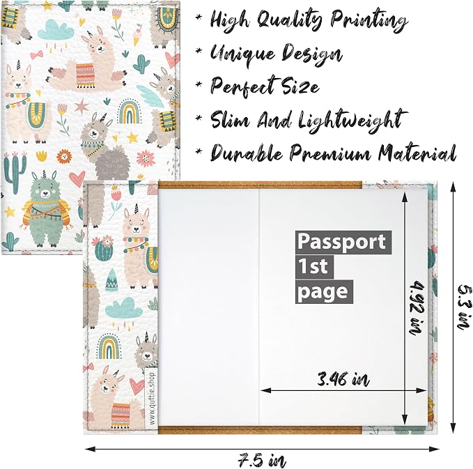 Passport Cover for Kids, Women and Men, Cute Travel Passport Holder (Cactus Lama Pattern)
