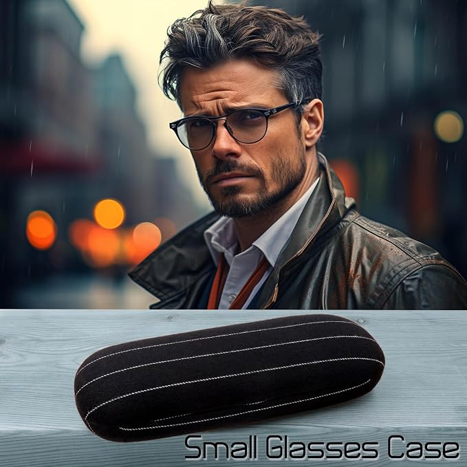 MyEyeglassCase Men Small Glasses case - Eyeglasses Hard Shell Holder Pouch & Cloth-Reading Slim & Narrow Case Heavy Duty