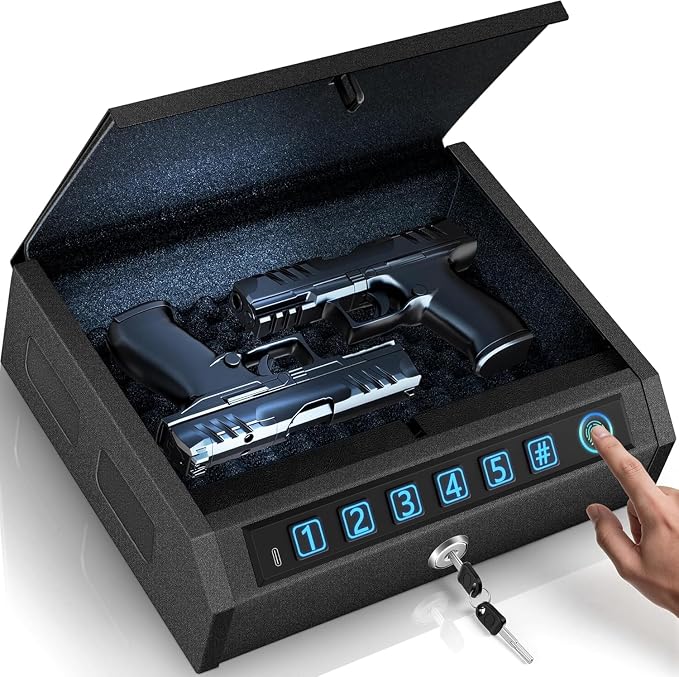 Biometric Gun Safe for Handgun,Drop Slot Compatible for 2-3 Pistols | Fingerprint Pistol Safe, Fits 2-3 Handguns, Quick Access, LED Light, Stealth Mode, Security Cable, Portable Lock Box