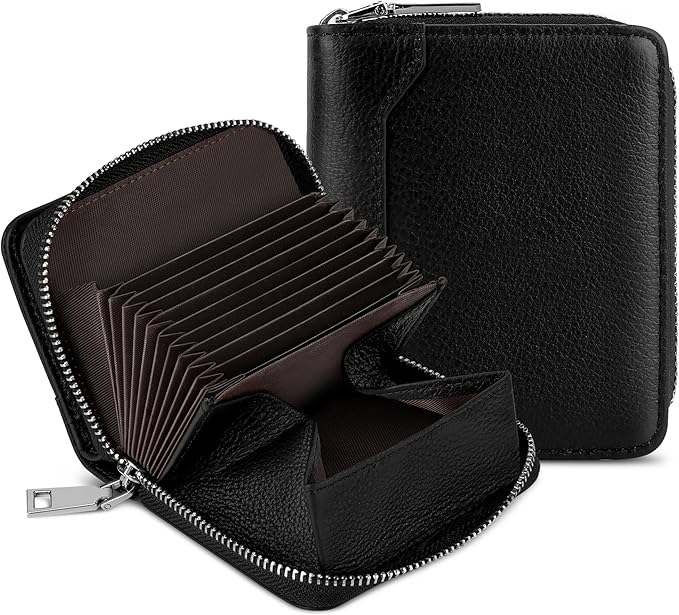 HUANLANG Mens Wallet RFID Blocking Multi Card Holder Wallets for Men Bifold Wallet with Zipper Small Men's Leather Wallet
