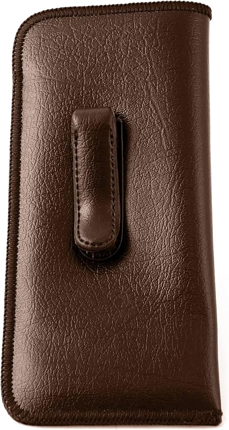Calabria Soft Slip-In Glasses Case with Pocket Belt Metal Clip Brown for Men/Women Synthetic Leather Felt Lining 6.5"x3" - 12PACK
