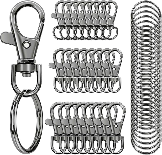 100PCS Swivel Snap Hooks with Key Rings, Premium Metal Swivel Lobster Claw Clasps Assorted Sizes (Large, Medium, Small) for Keychain Clip Lanyard, Jewelry Making, Crafts, Dark Grey