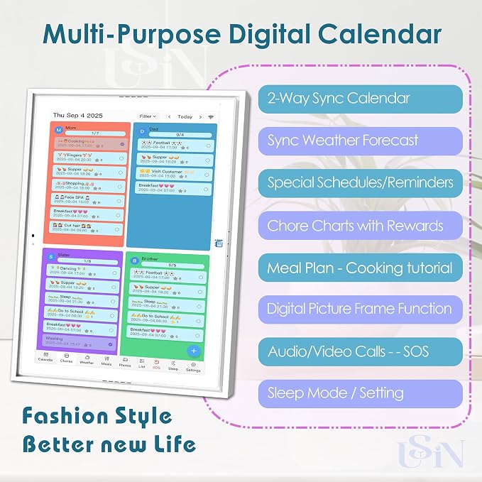 15.6" Digital Wall Calendar No Monthly Fee Family Hub Touchscreen | Multi-calendar Merger Smart Ambient Brightness Large Recipe Library
